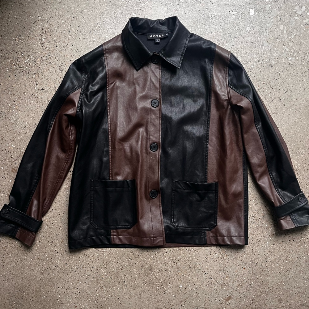 Brown & Black Faux Leather Jacket